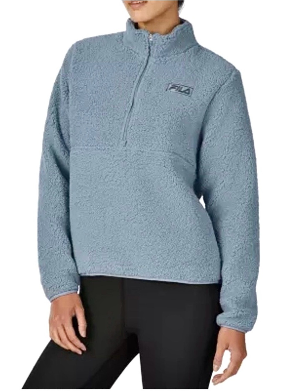 Fila sherpa teddy muted blue half zip long sleeve pullover top